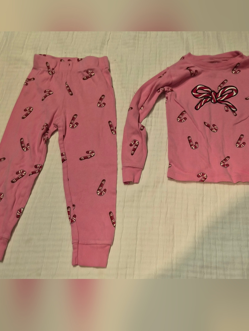 Organic Cotton Girls Pink Candy Cane Pajama Set